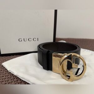 Gucci Reversable Black/Brown Leather Belt with Gold Double G Buckle